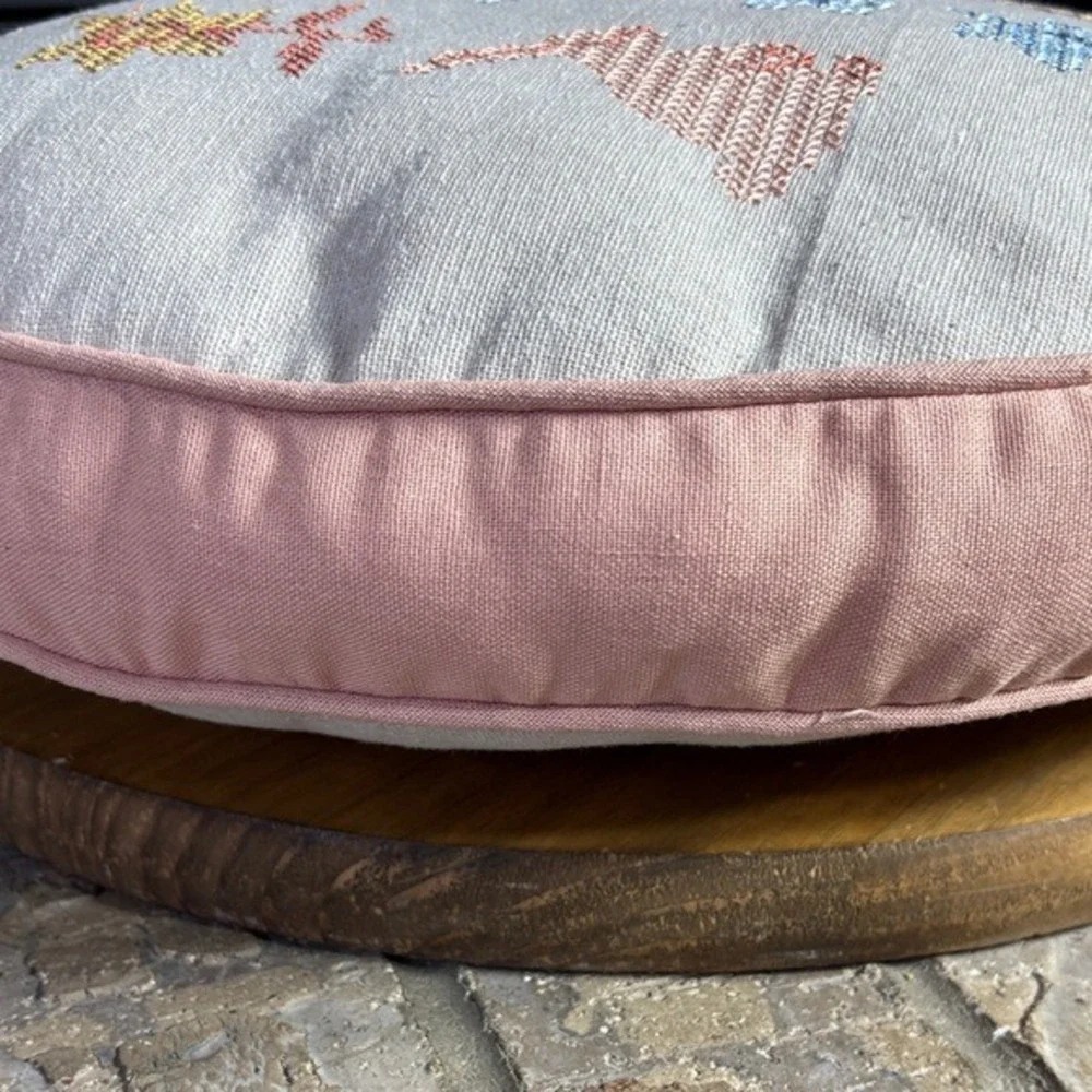 Celebrate‎ Together Round Embroidered Cushion w/Floral & Bunny Design 16